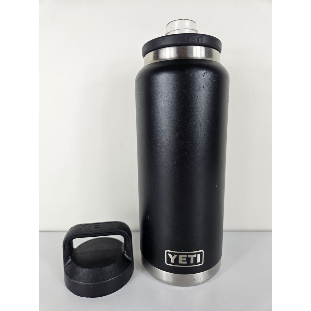 YETI Rambler 36 oz Vacuum Insulated Stainless Steel Water Bottle Black Chug Cap